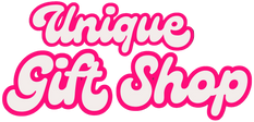 Logo of 'Unique Gift Shop' with pink and white text on a white background.